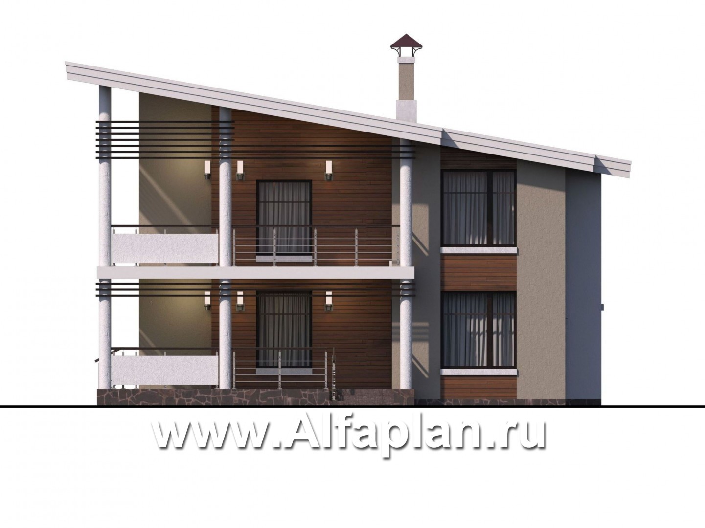 Проекты домов Альфаплан - «Квантум» - коттедж с односкатной крышей - изображение фасада №1