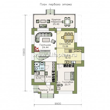 Проекты домов Альфаплан - «Вишера» - стильный дом с оптимальной планировкой - превью плана проекта №1