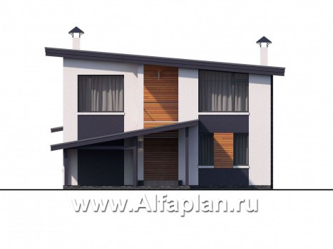 Проекты домов Альфаплан - "Модена" -стильный дом, односкатная крыша - превью фасада №1