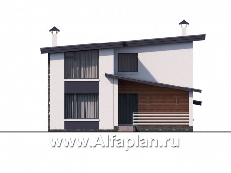 Проекты домов Альфаплан - "Модена" -стильный дом, односкатная крыша - превью фасада №4